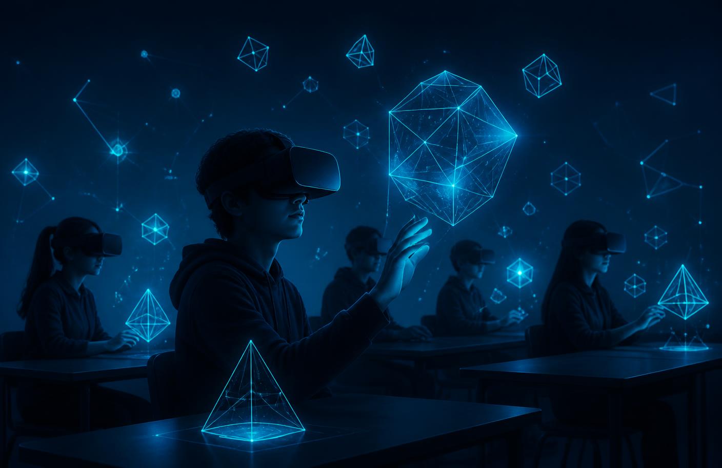 Учні на VR-занятті в гарнітурах